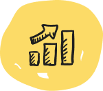 Ícono amarillo de análisis y crecimiento empresarial